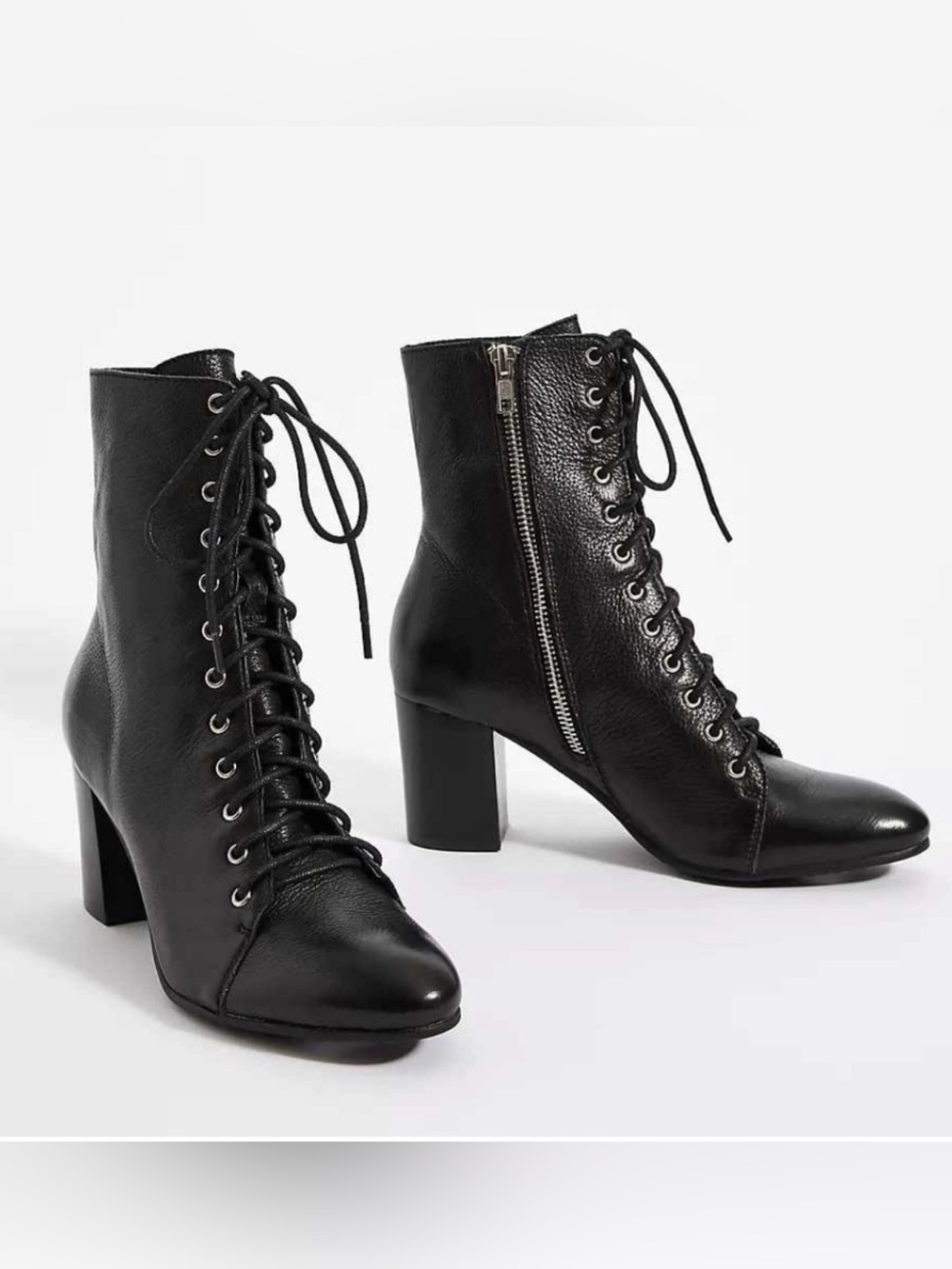 Silent D Anthropologie Black Leather Lace up Side zip Prairie boots 10